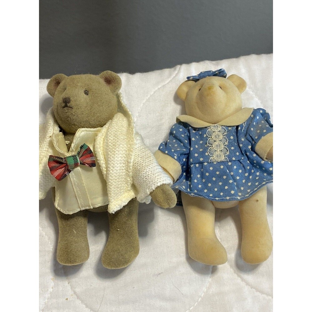 Gund Miniature Jointed Summer Teddy Bear W/ Tux Jacket & Girl Blue Dress HTF